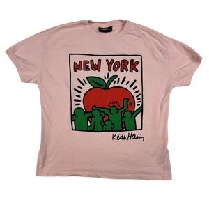 Keith‎ Haring Shirt Womens Medium Pink Graphic New York Big Apple Art Tee